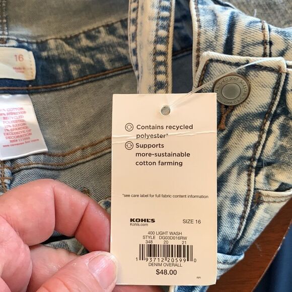 So denim distressed overalls Size 16 Kids NWT - Picture 11 of 12